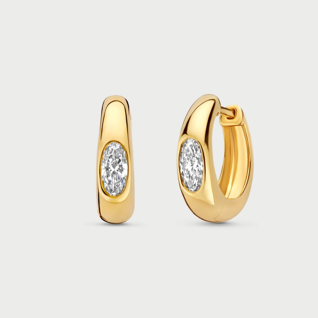 Bold earrings in 14K yellow gold with labgrown diamonds - MBO002