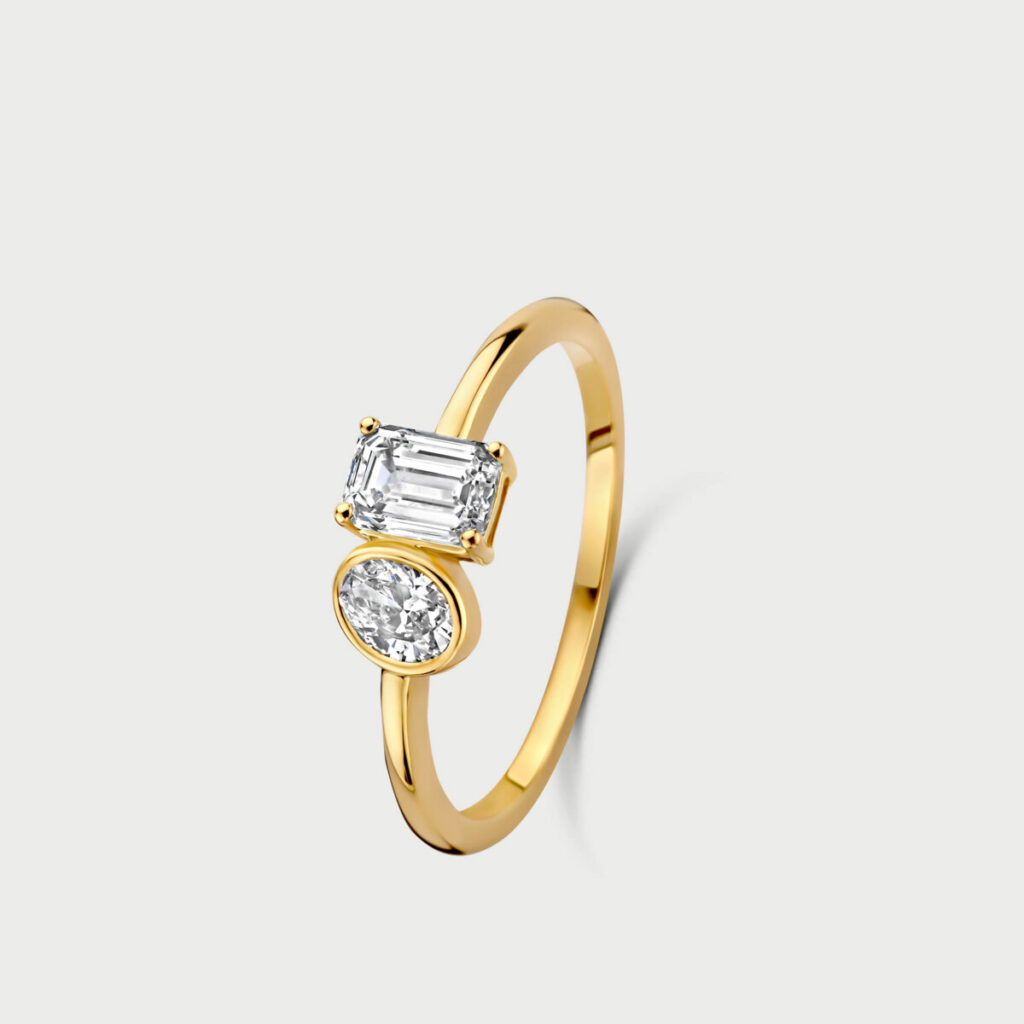 Duet ring in 14K yellow gold with labgrown diamonds - MDR003